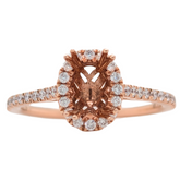 14K Rose Gold Oval Double Prong Diamond Halo Semi-Mount Engagement
